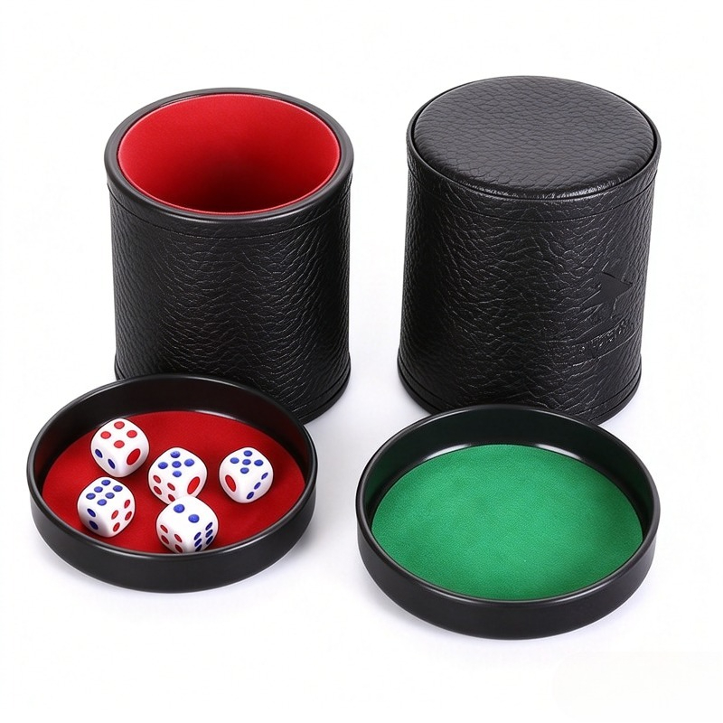 Board Game Yahtzee - Orange Green Red Leather Dice Cup