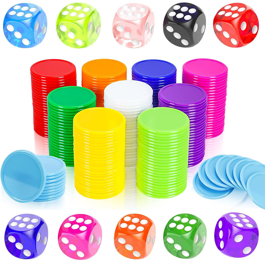 Board Game Sequence - 100 Chips & 10 Dices Set