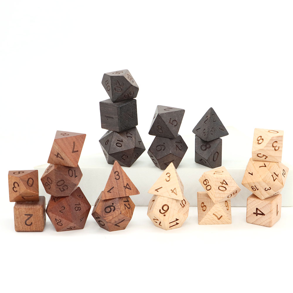 Board Game Roleplay - 7Pcs/Set Wooden Dice d4-d20 Polyhedral Dices